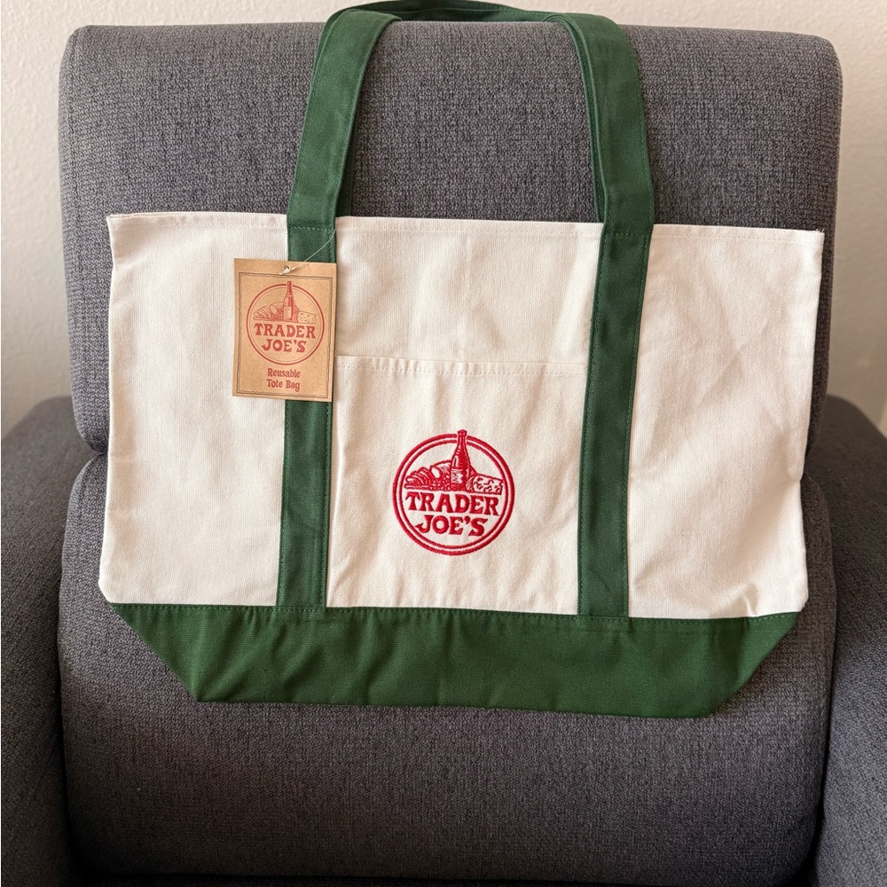 Trader Joe's Green and White Tote Bag